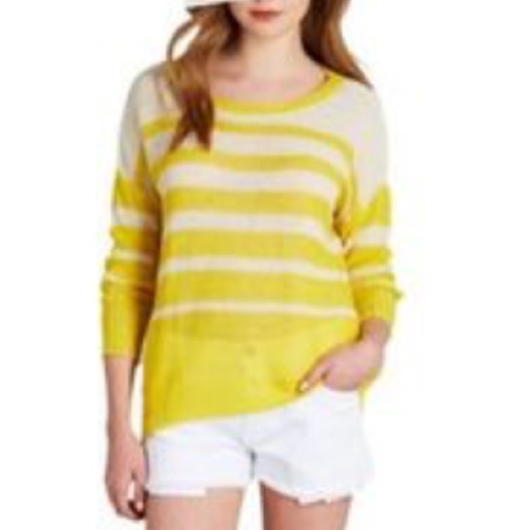 Joie Sweaters - JOIE Yellow Cream Thin Linen Open Knt Boat Sweater